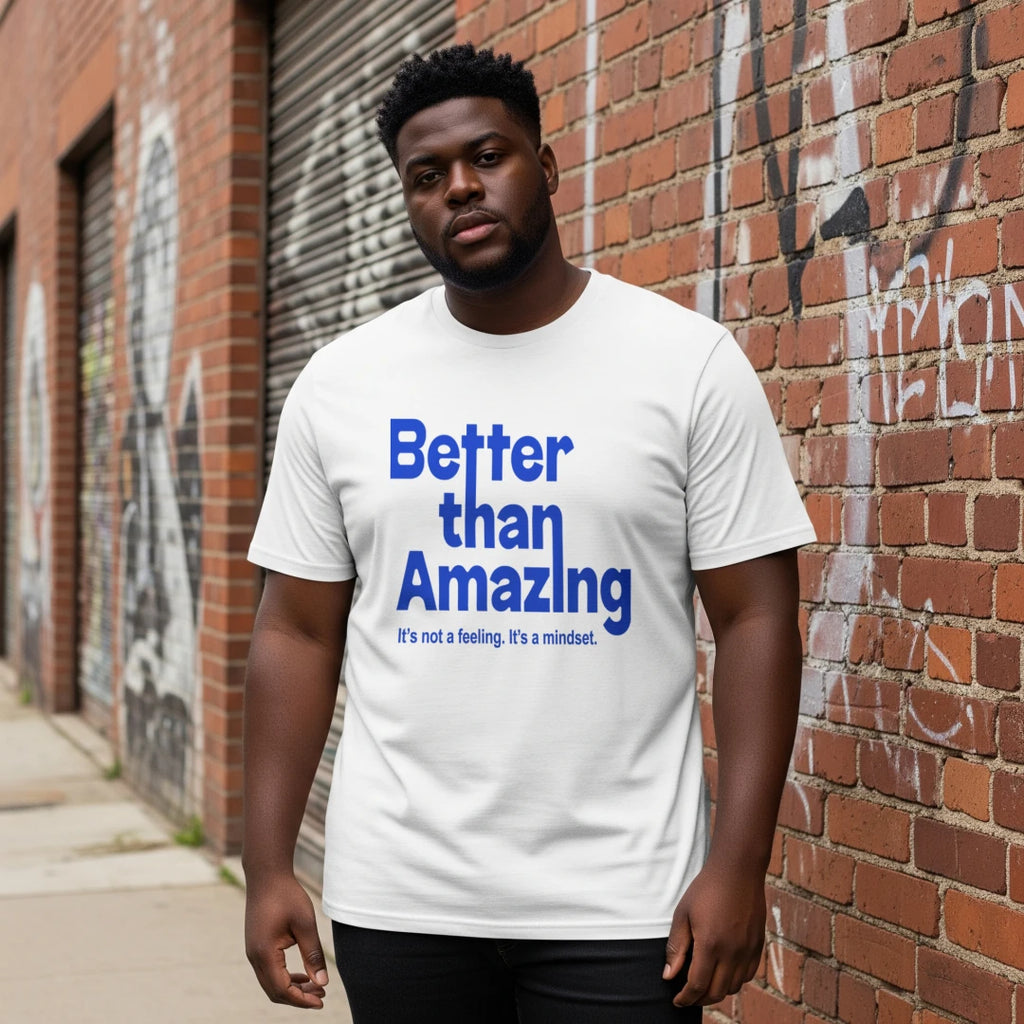 White Shirt - Blue Lettering
