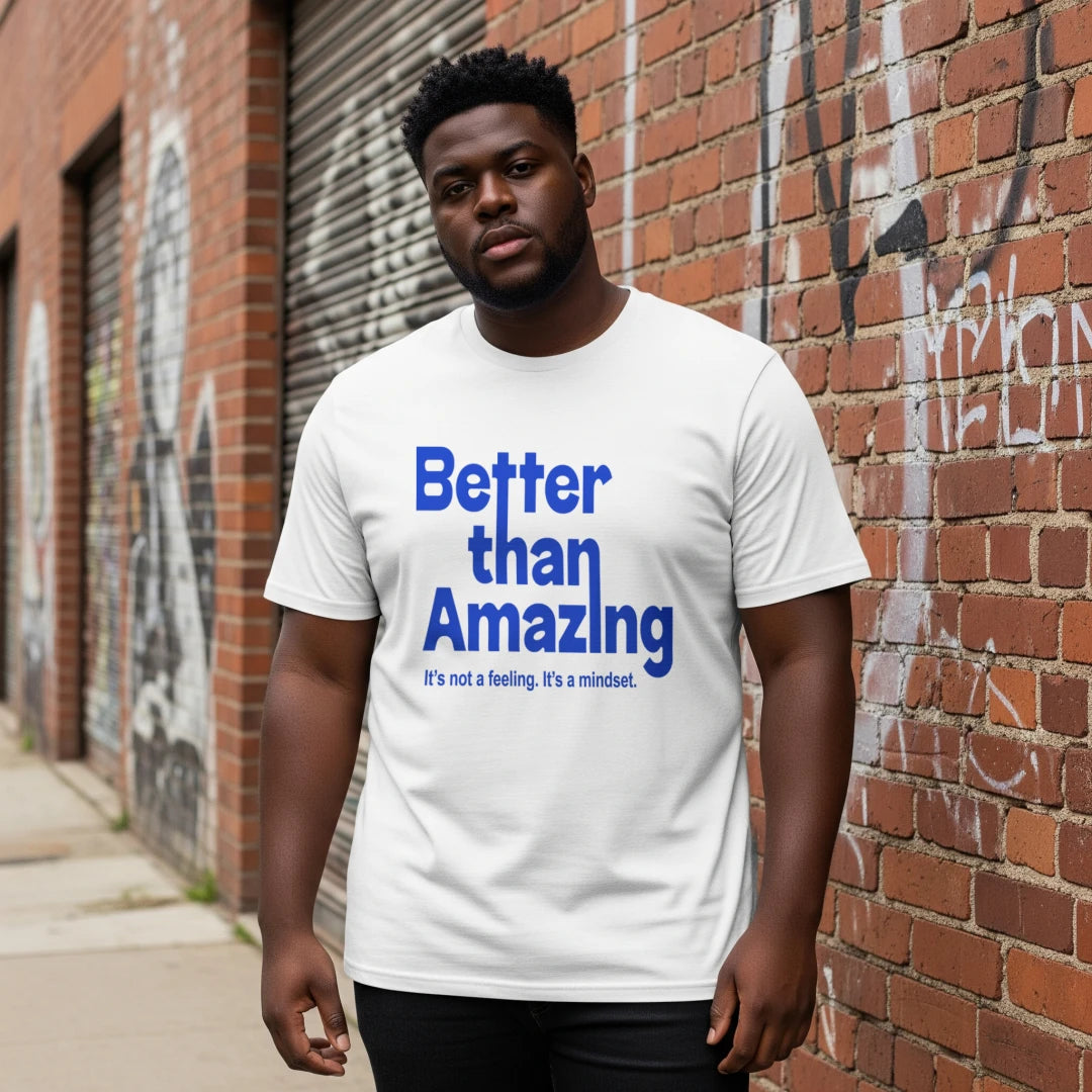 White Shirt - Blue Lettering